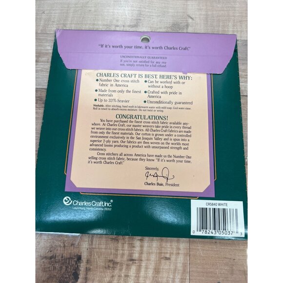 Charles Craft 14 Count Aida Cross Stitch Fabric 15" X 18" White 100% Cotton - Picture 2 of 2